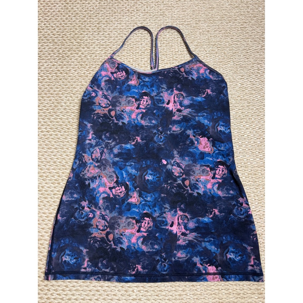 Lululemon Power Y Tank Top Size 10 vintage floral Rose Built In Bra Racerback